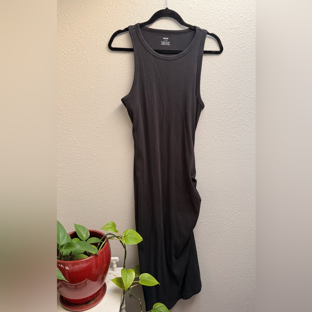 Aerie Black Ribbed Maxi Dress